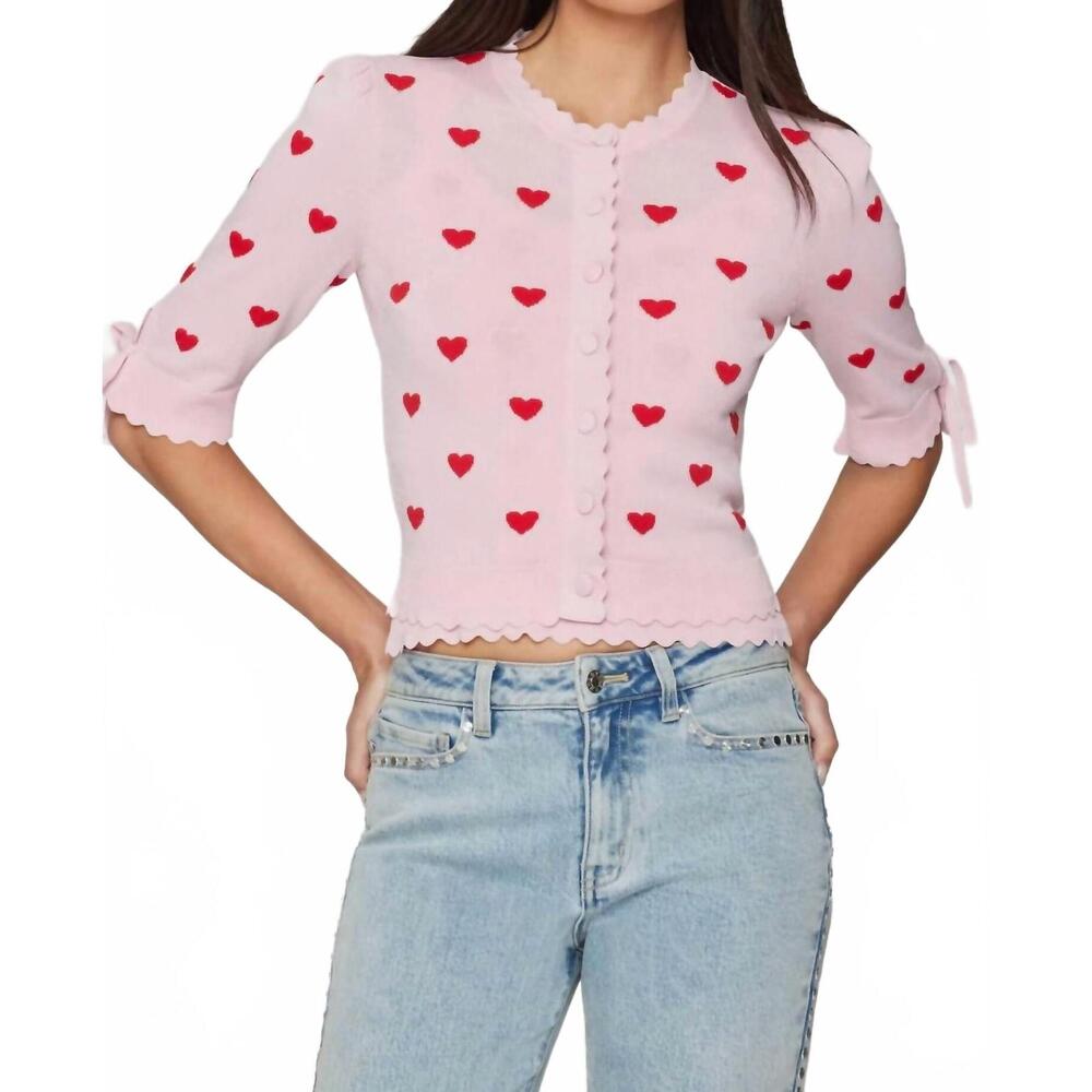 NEW GENERATION LOVE tess hearts intarsia cardigan in pink/red